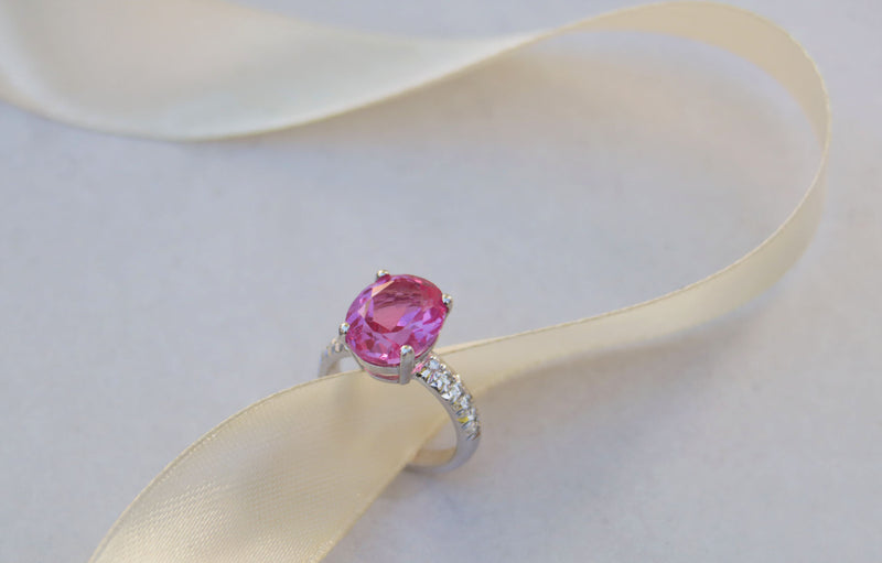 18kt White Gold Pink Topaz and Diamond Ring